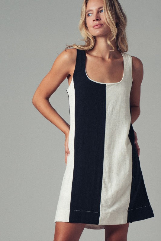 Black And Creme A-Line Mini Dress