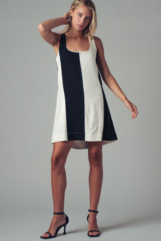 Black And Creme A-Line Mini Dress
