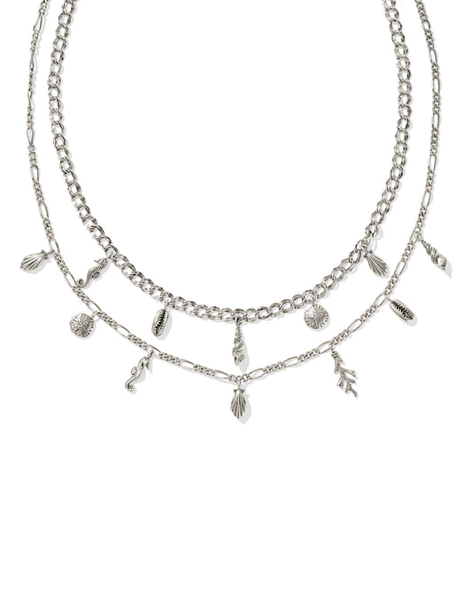 Kendra Scott Alexa Multi Strand Necklace Vintage Silver White CZ
