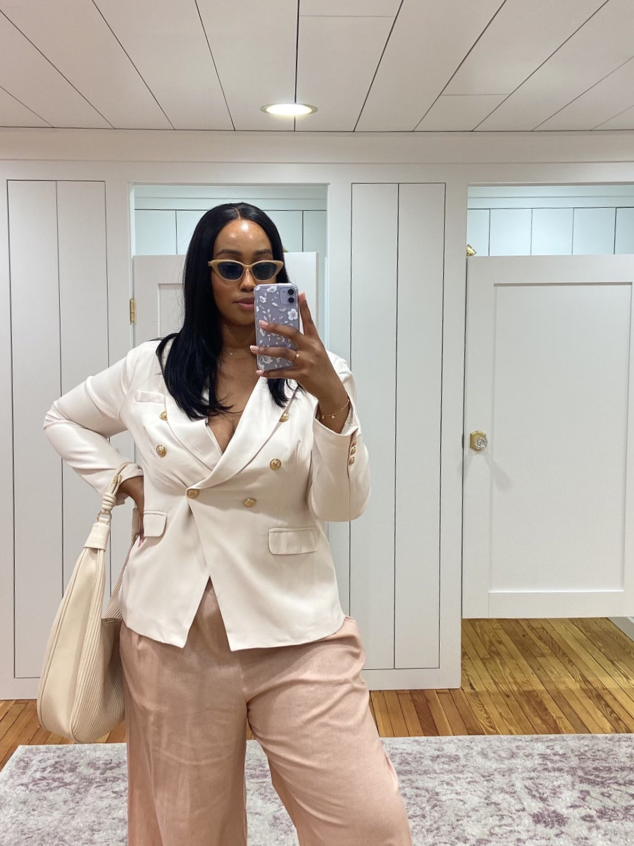 Apricot Buckle Collared Blazer Curvy Fit