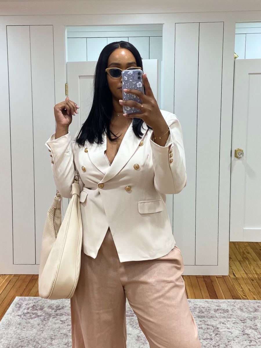Apricot Buckle Collared Blazer Curvy Fit