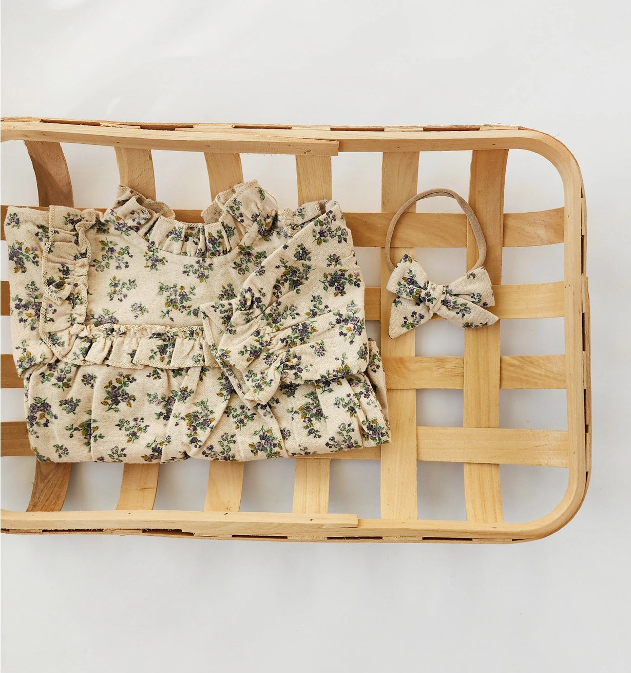 Baby Cotton Bubble Romper Dressy Sleeve Viola with Headbow