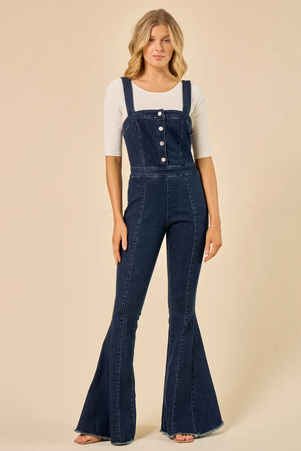 Dark Wash Bellbottom Denim Jumpsuit