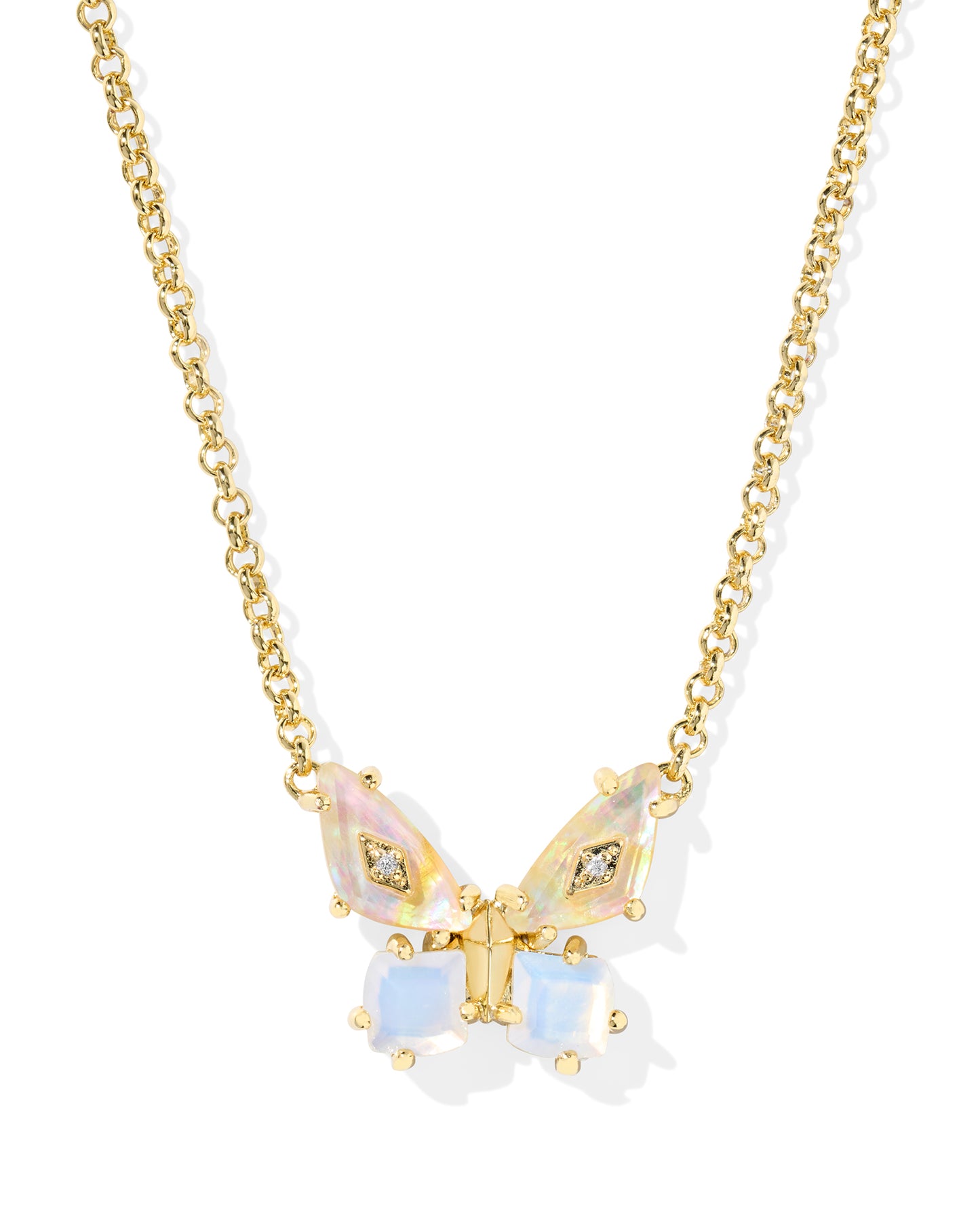 Kendra Scott Bianca Butterfly Short Pendant Necklace Gold Iridescent White Mix