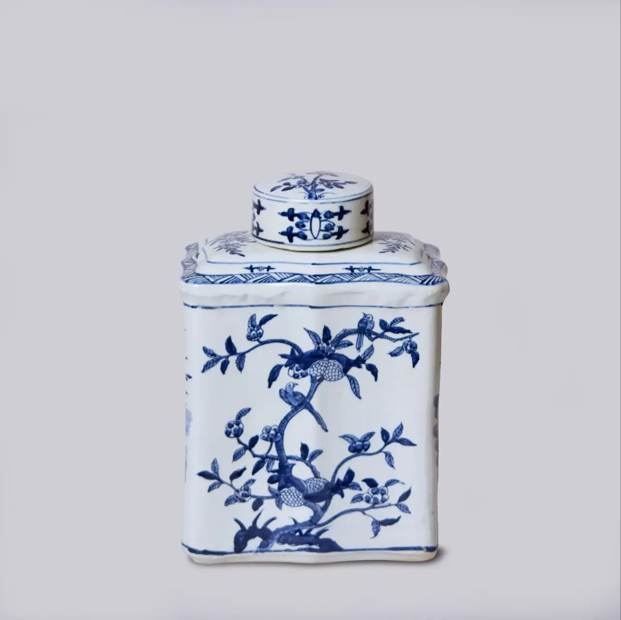 Bird and Flower Blue and White Porcelain Rectangular Caddy
