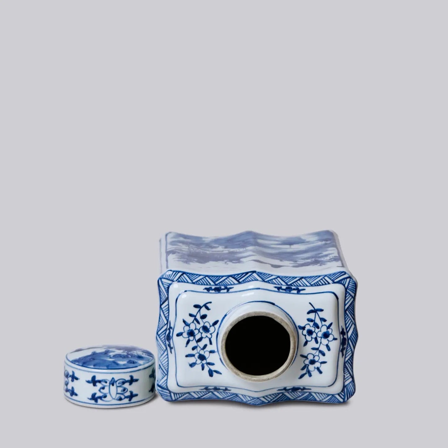 Bird and Flower Blue and White Porcelain Rectangular Caddy