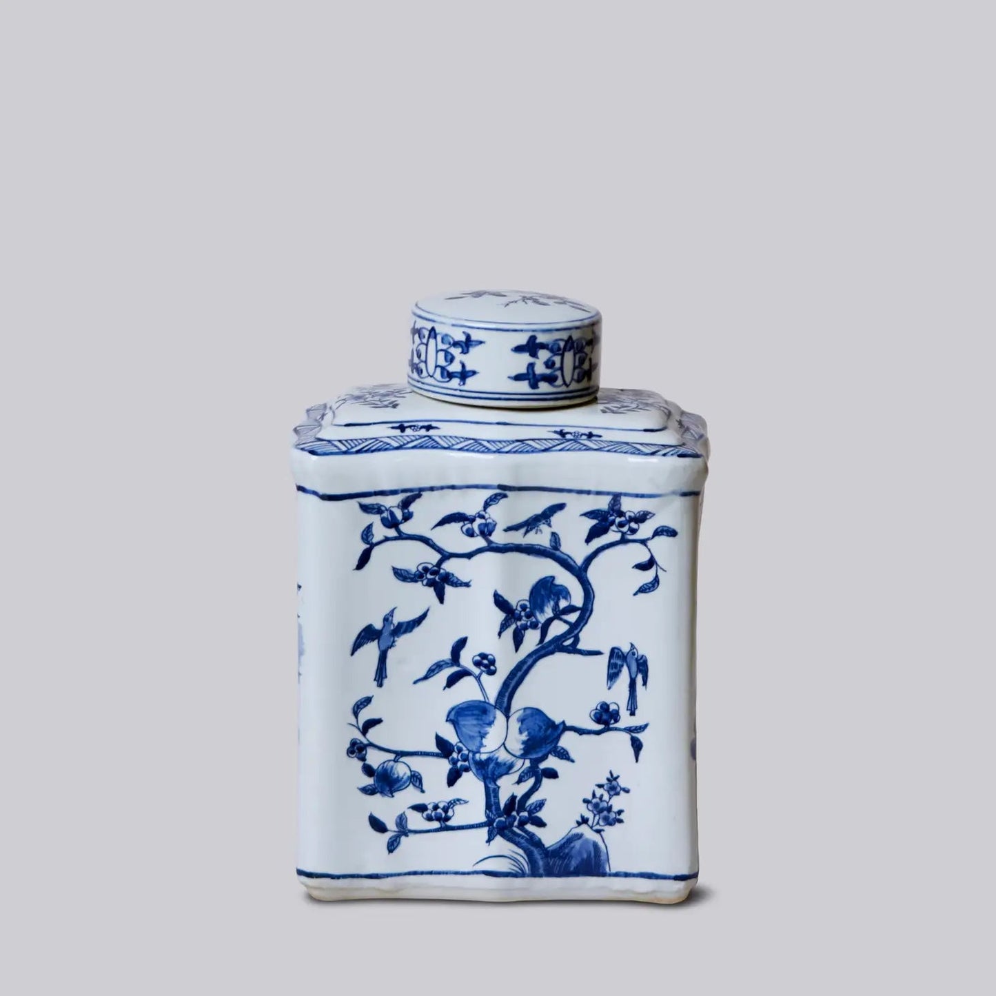 Bird and Flower Blue and White Porcelain Rectangular Caddy