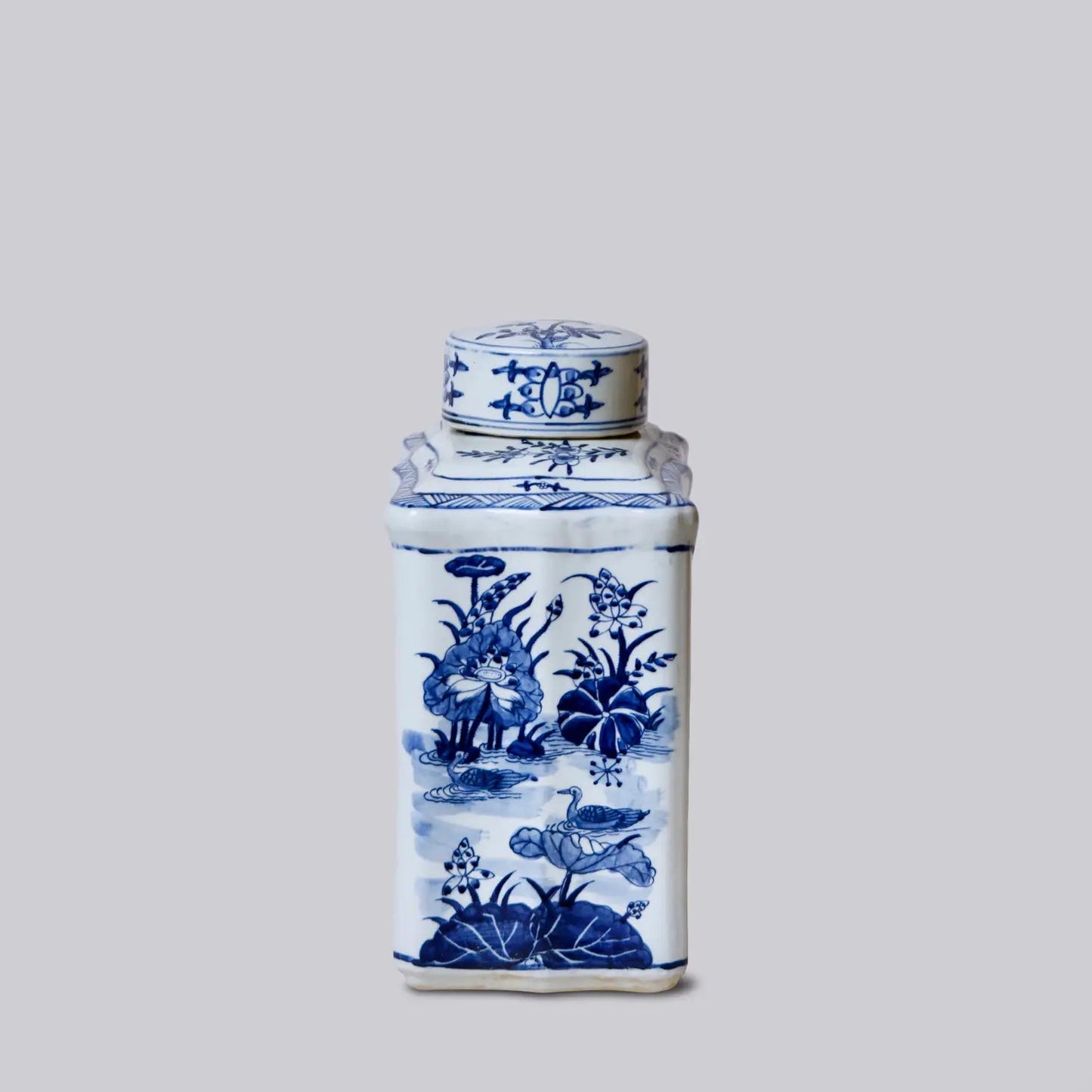 Bird and Flower Blue and White Porcelain Rectangular Caddy
