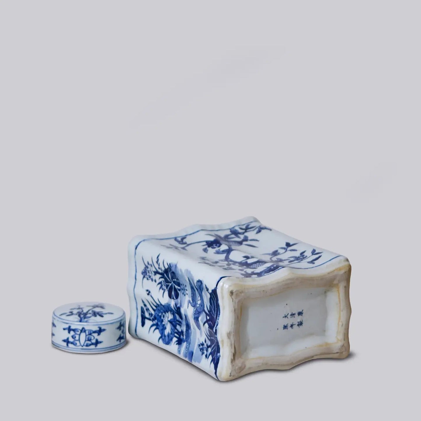 Bird and Flower Blue and White Porcelain Rectangular Caddy