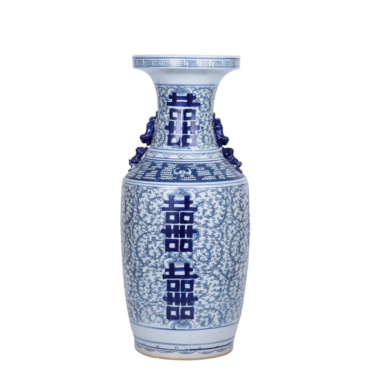 Blue and White Double Happiness Flower Vase with Ears