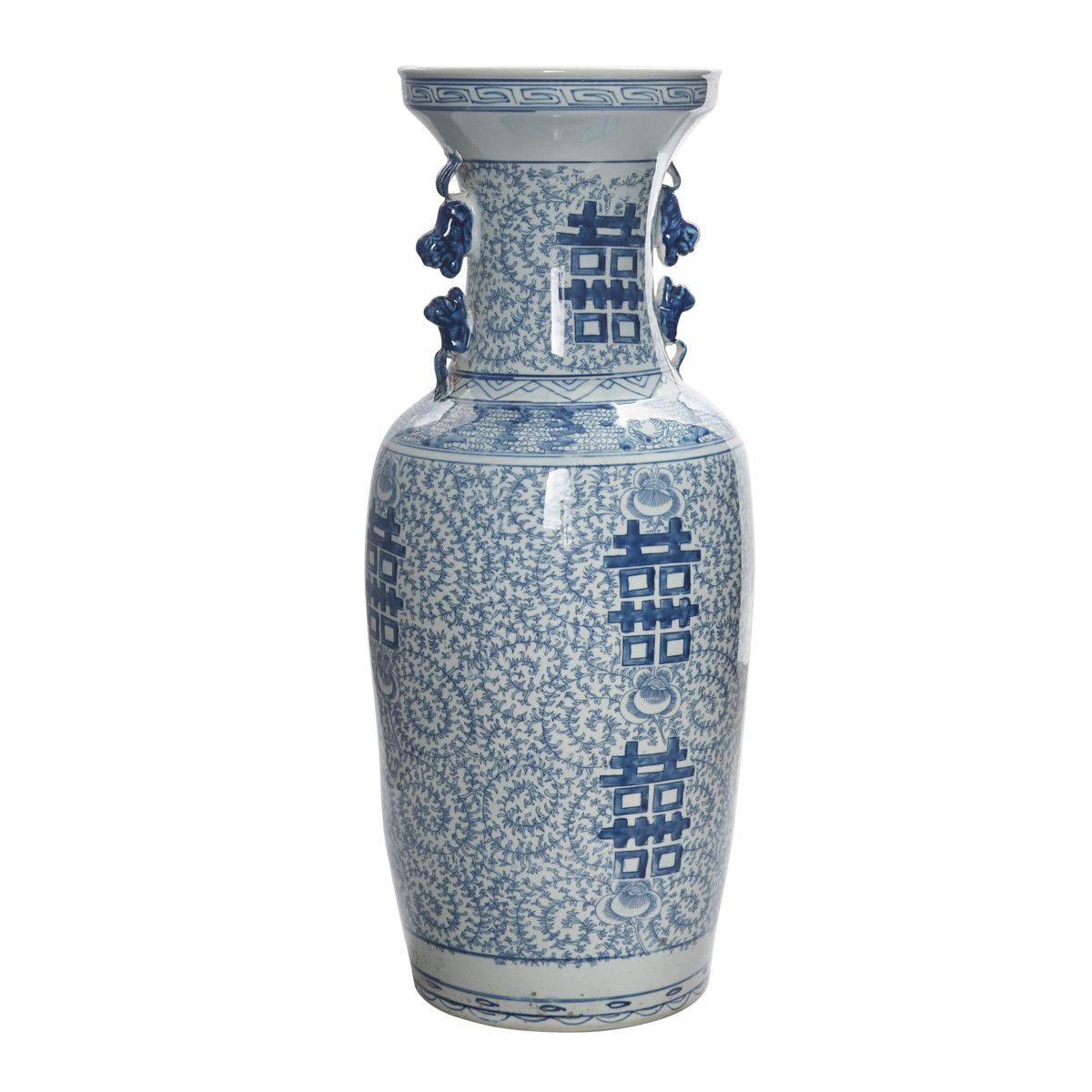 Blue and White Double Happiness Flower Vase with Ears