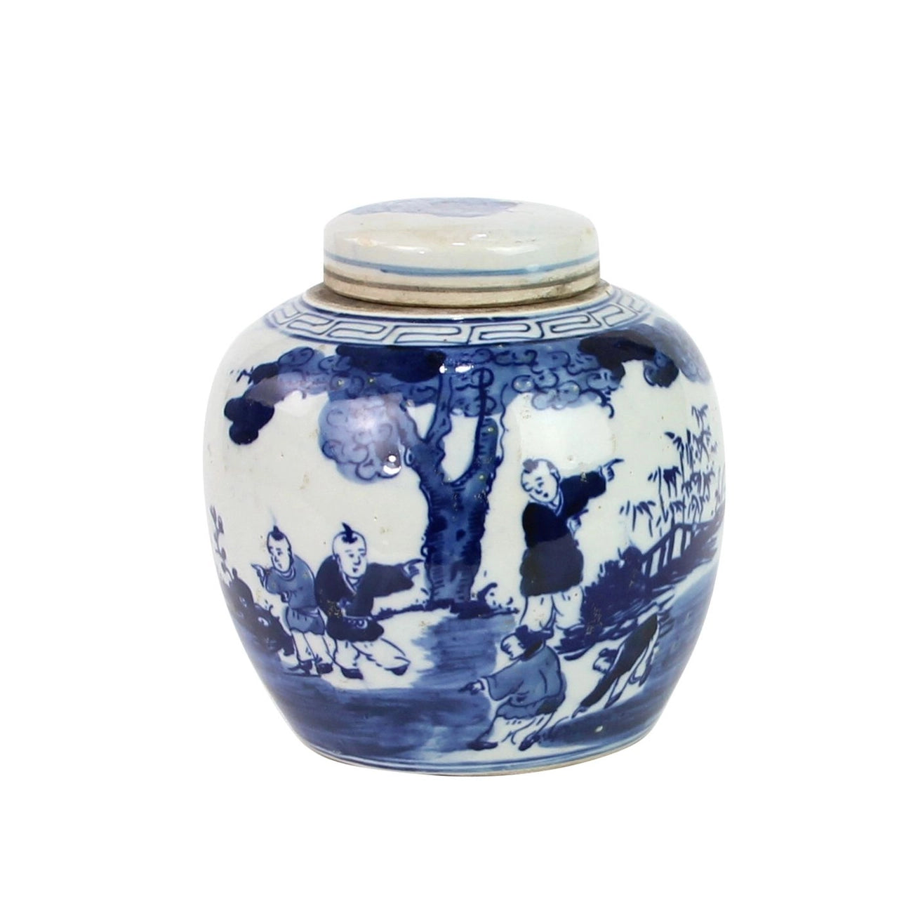 Blue and White Mini Jar Kids Playing Under Tree