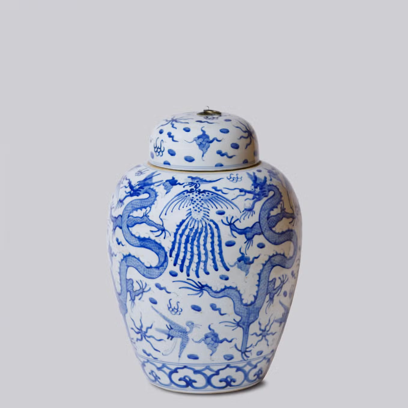 Blue and White Porcelain Dragon Lidded Jar