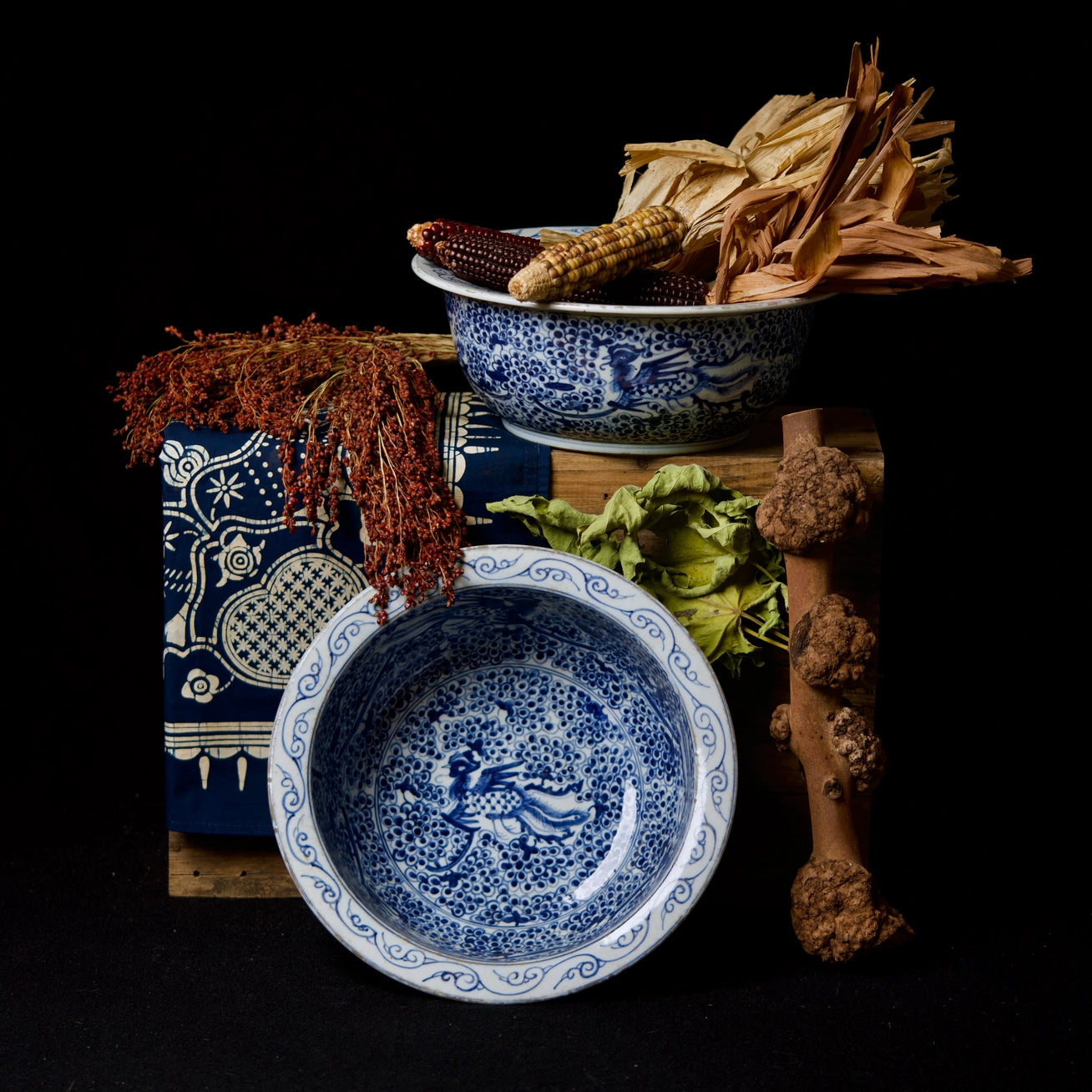 Blue and White Porcelain Phoenix Basin