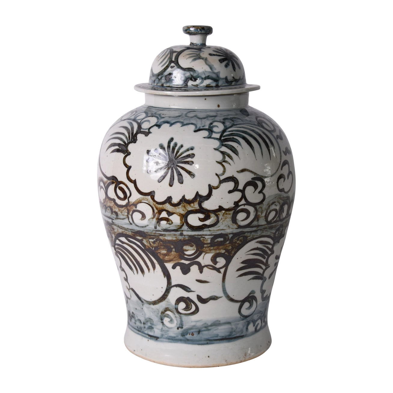 Blue and White Sea Flower Temple Jar Large