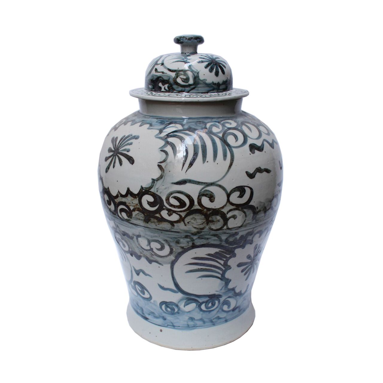 Blue and White Sea Flower Temple Jar Large