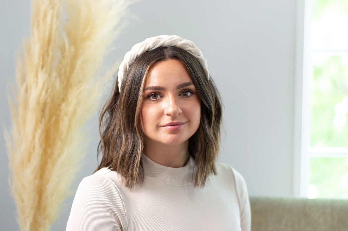 Cream Velvet Braided Headband
