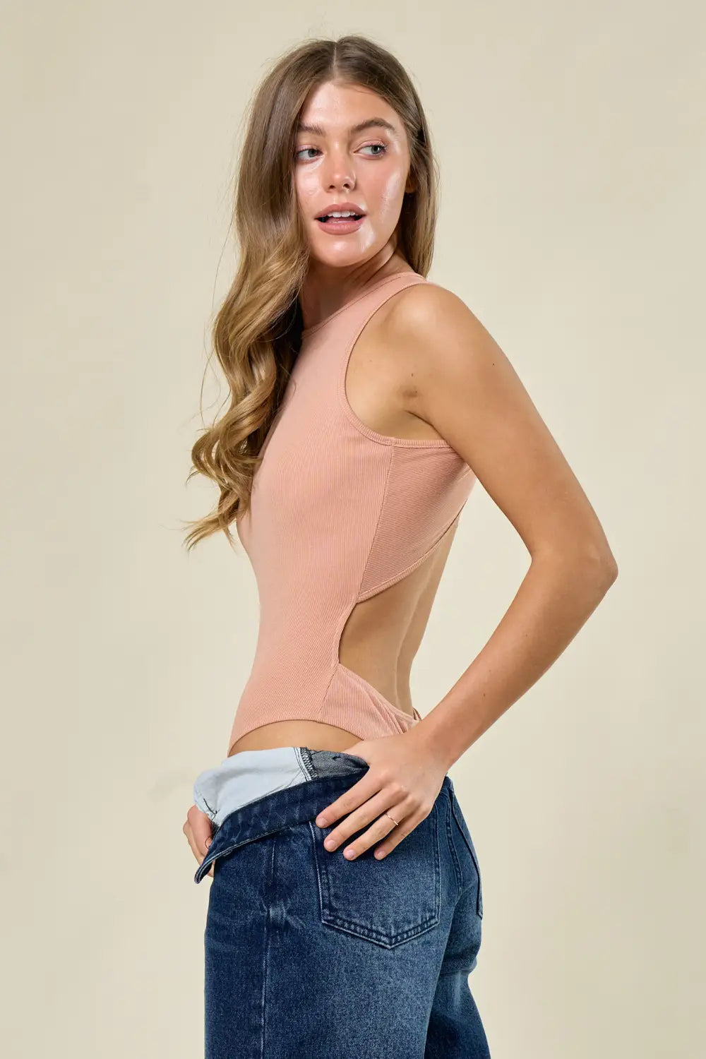 Peach Criss Cross Back Bodysuit