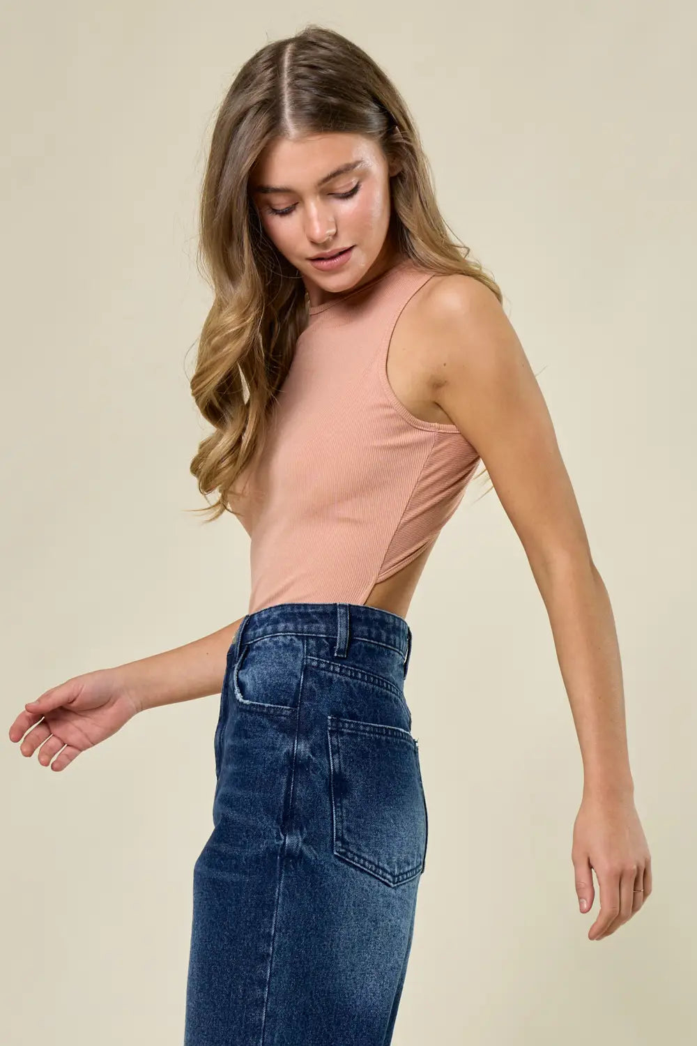 Peach Criss Cross Back Bodysuit