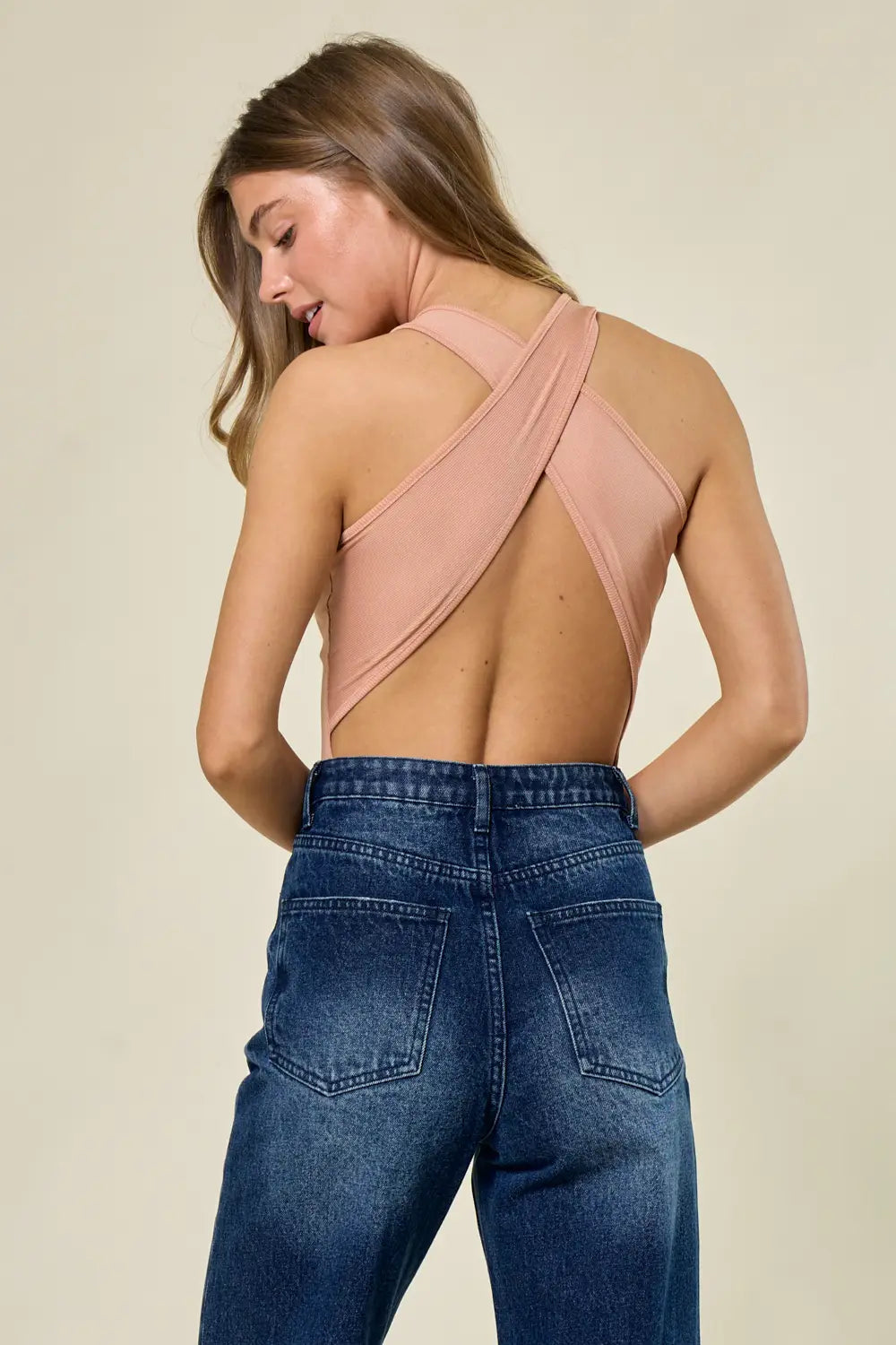 Peach Criss Cross Back Bodysuit