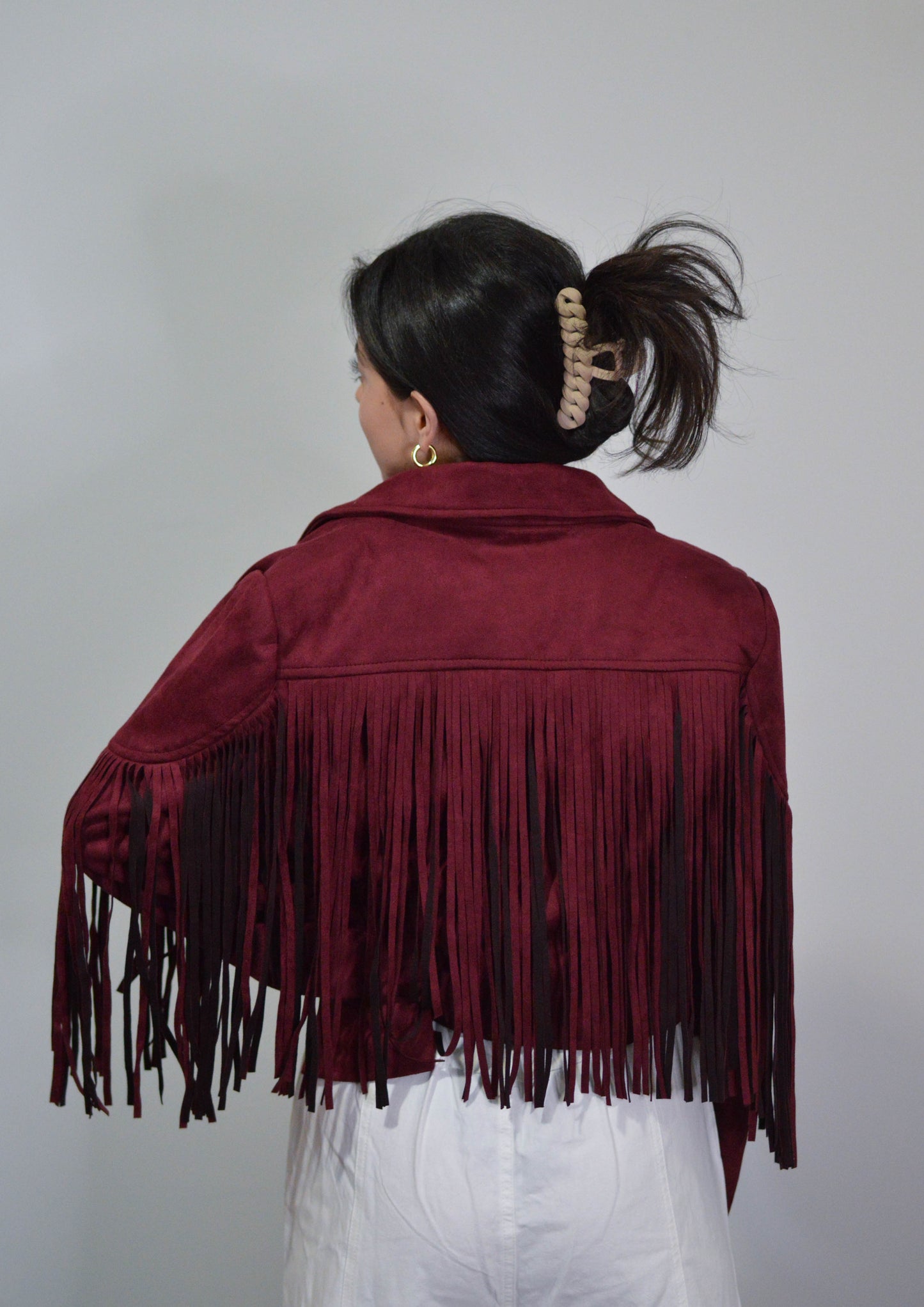 Wine Suede Fringe Jacket