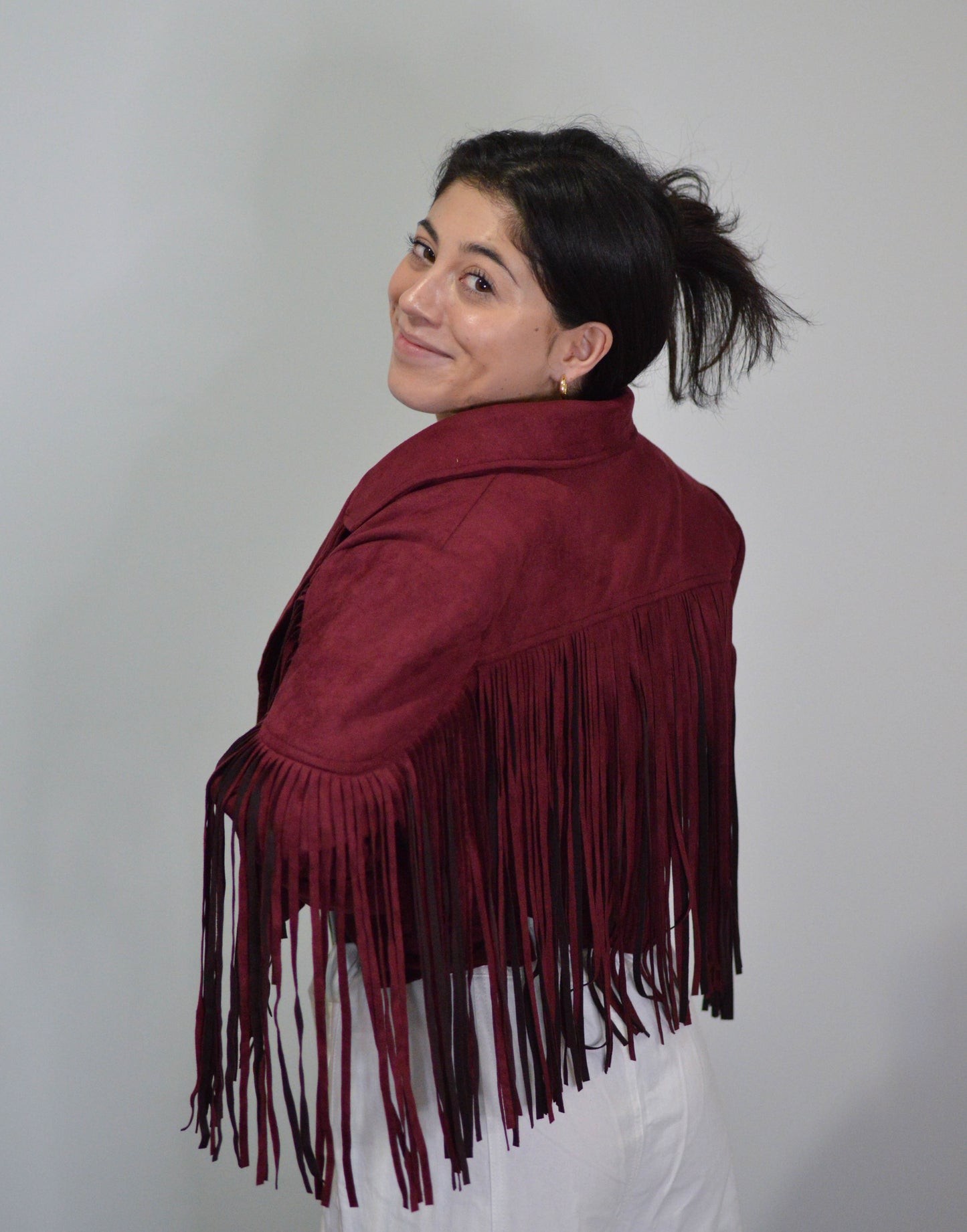 Wine Suede Fringe Jacket