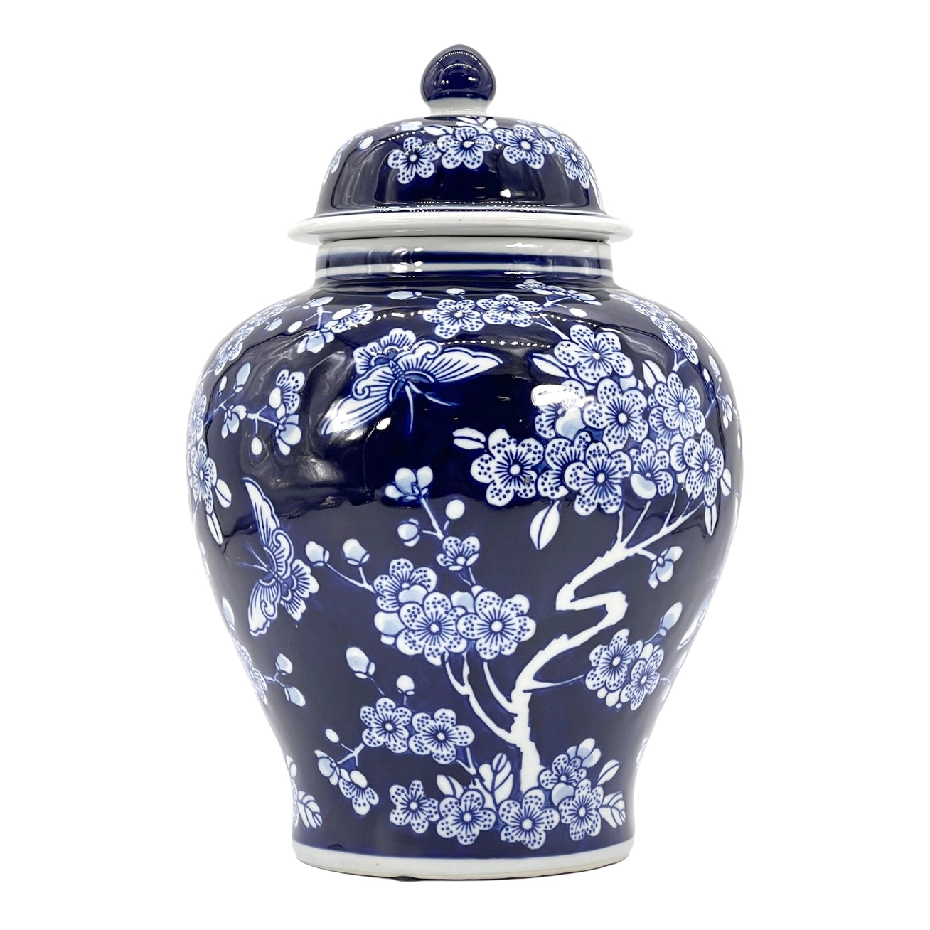 Dark Blue Ceramic Chinoiserie Ginger Jar 12"