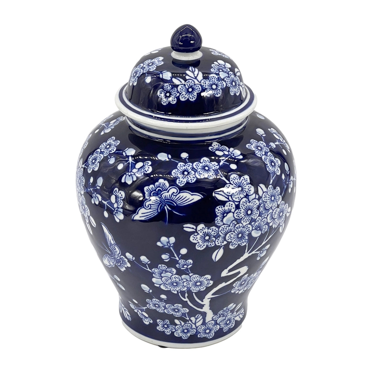 Dark Blue Ceramic Chinoiserie Ginger Jar 12"
