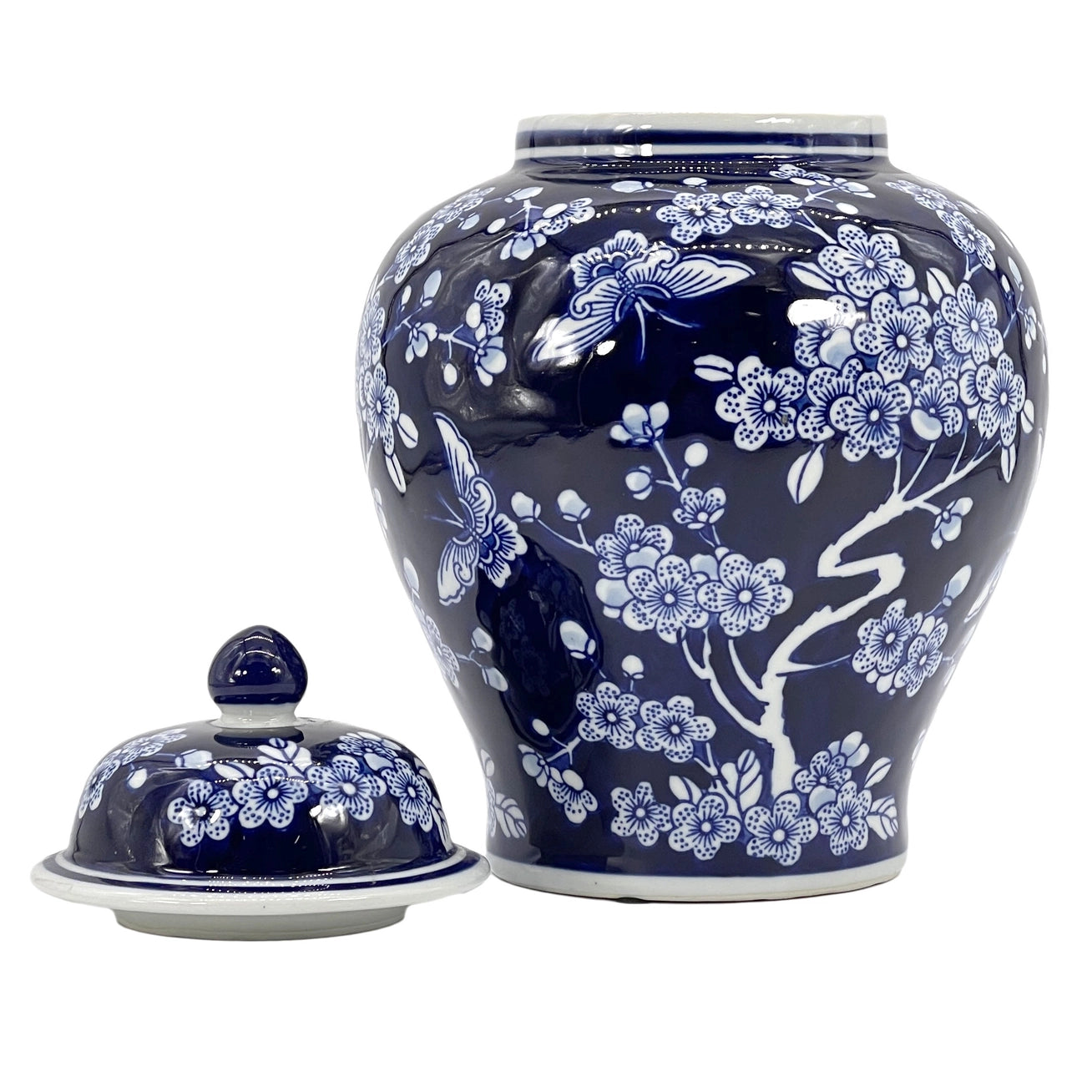 Dark Blue Ceramic Chinoiserie Ginger Jar 12"