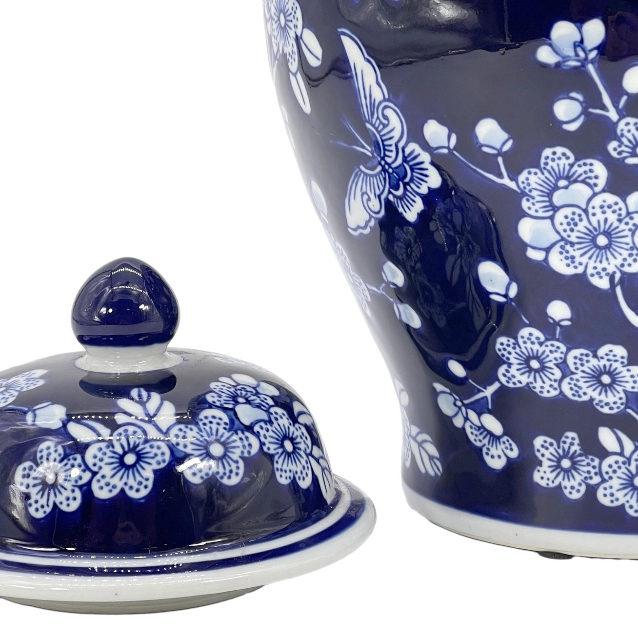 Dark Blue Ceramic Chinoiserie Ginger Jar 12"