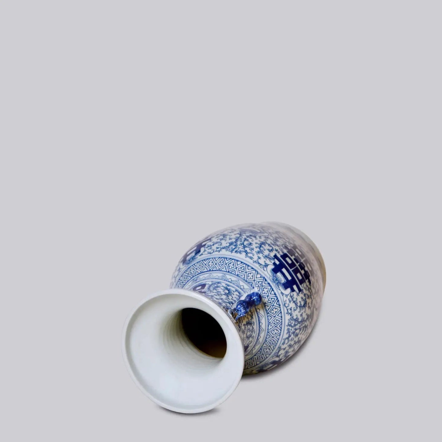 Medium Blue and White Porcelain Double Happiness Temple Jar