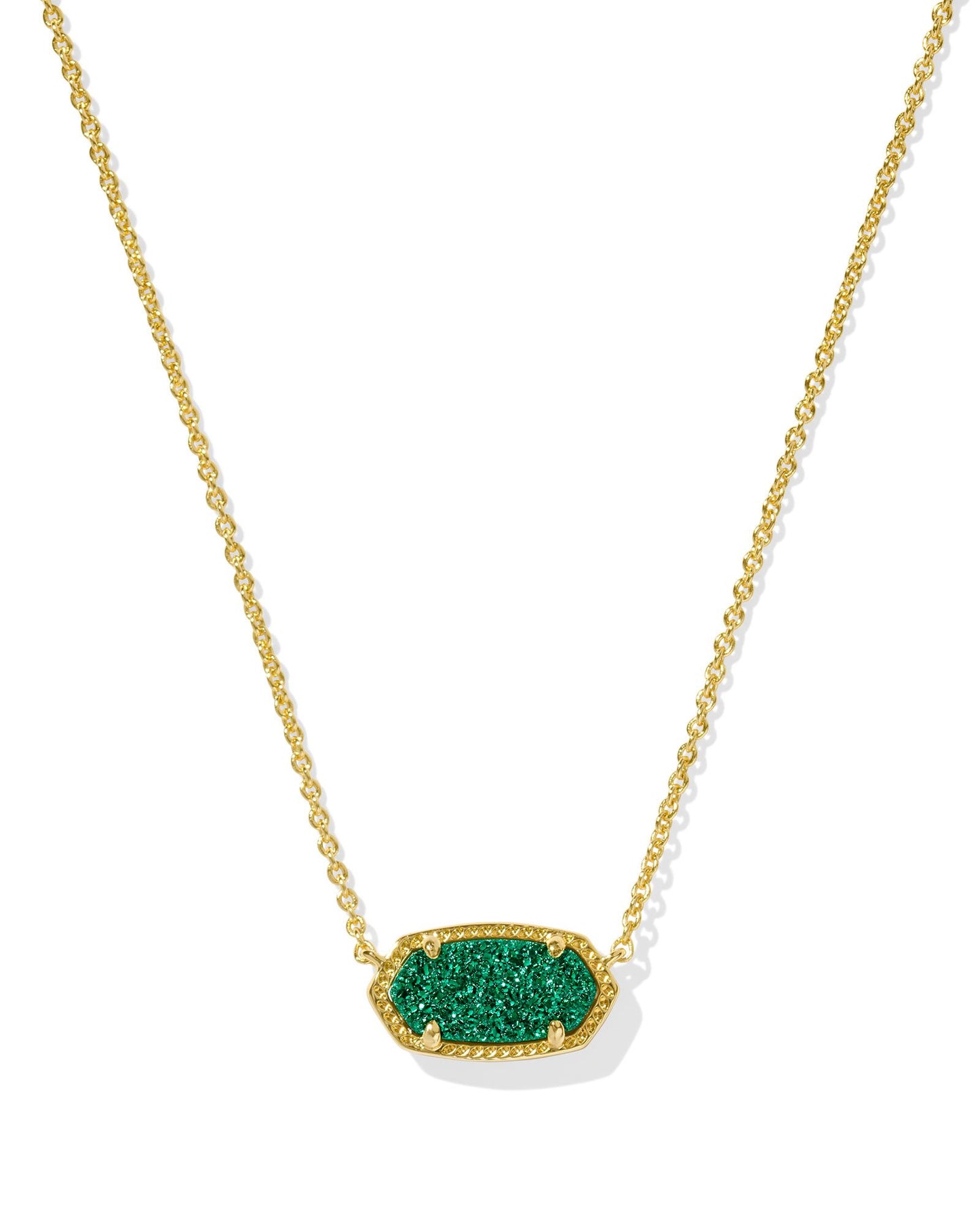 Kendra Scott Elisa Short Pendant Necklace Gold Emerald Drusy