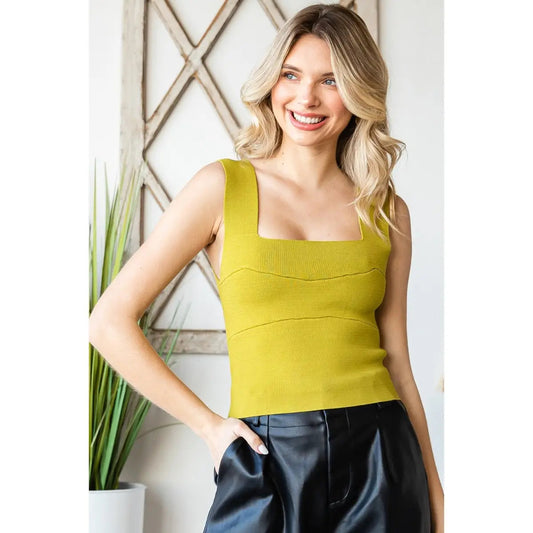 Green Corset Knit Tank Top