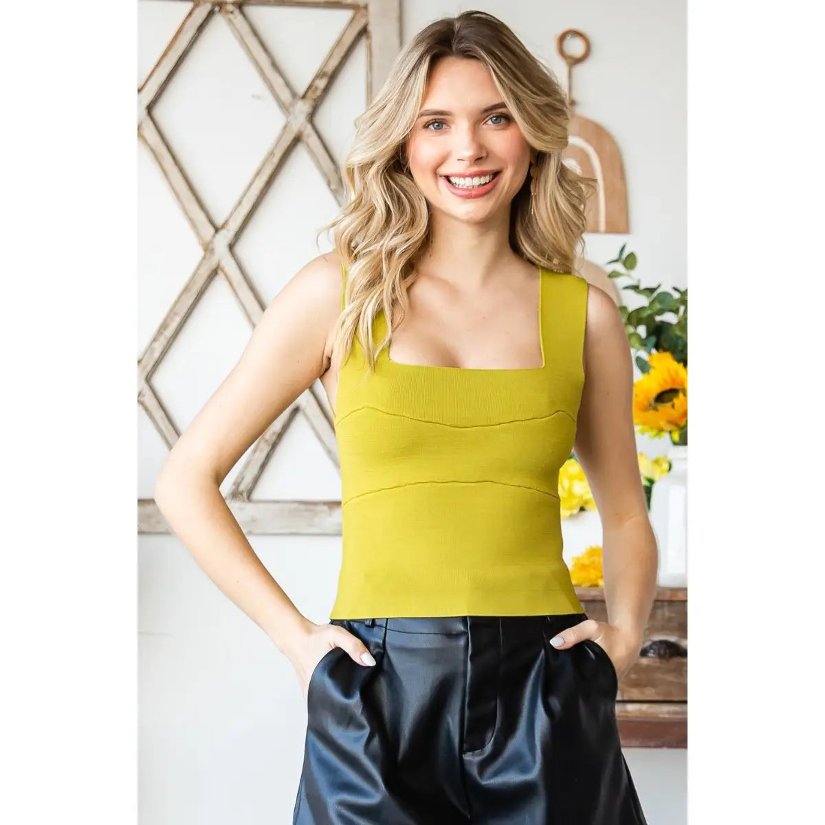 Green Corset Knit Tank Top