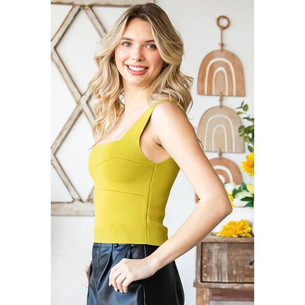Green Corset Knit Tank Top