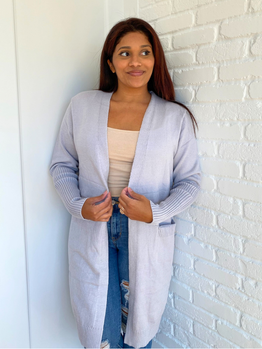 Grey Open Front Long Sweater Cardigan
