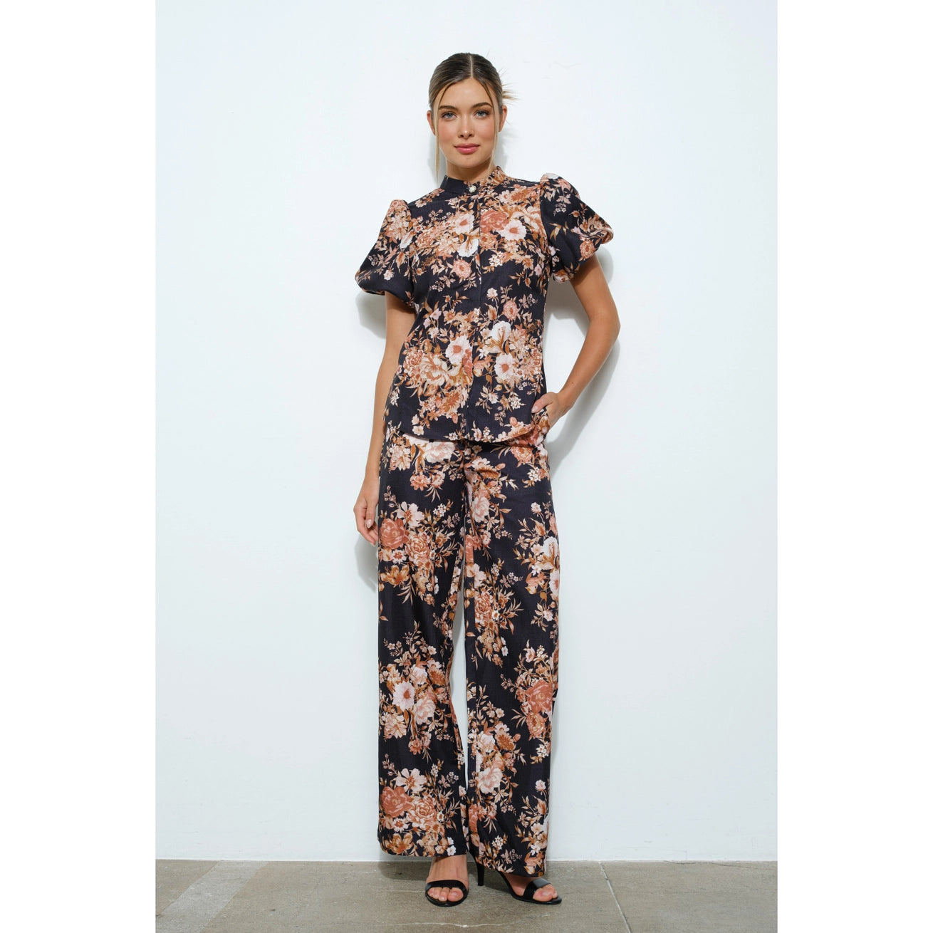 High Waist Floral Print Wide Pants with Belt