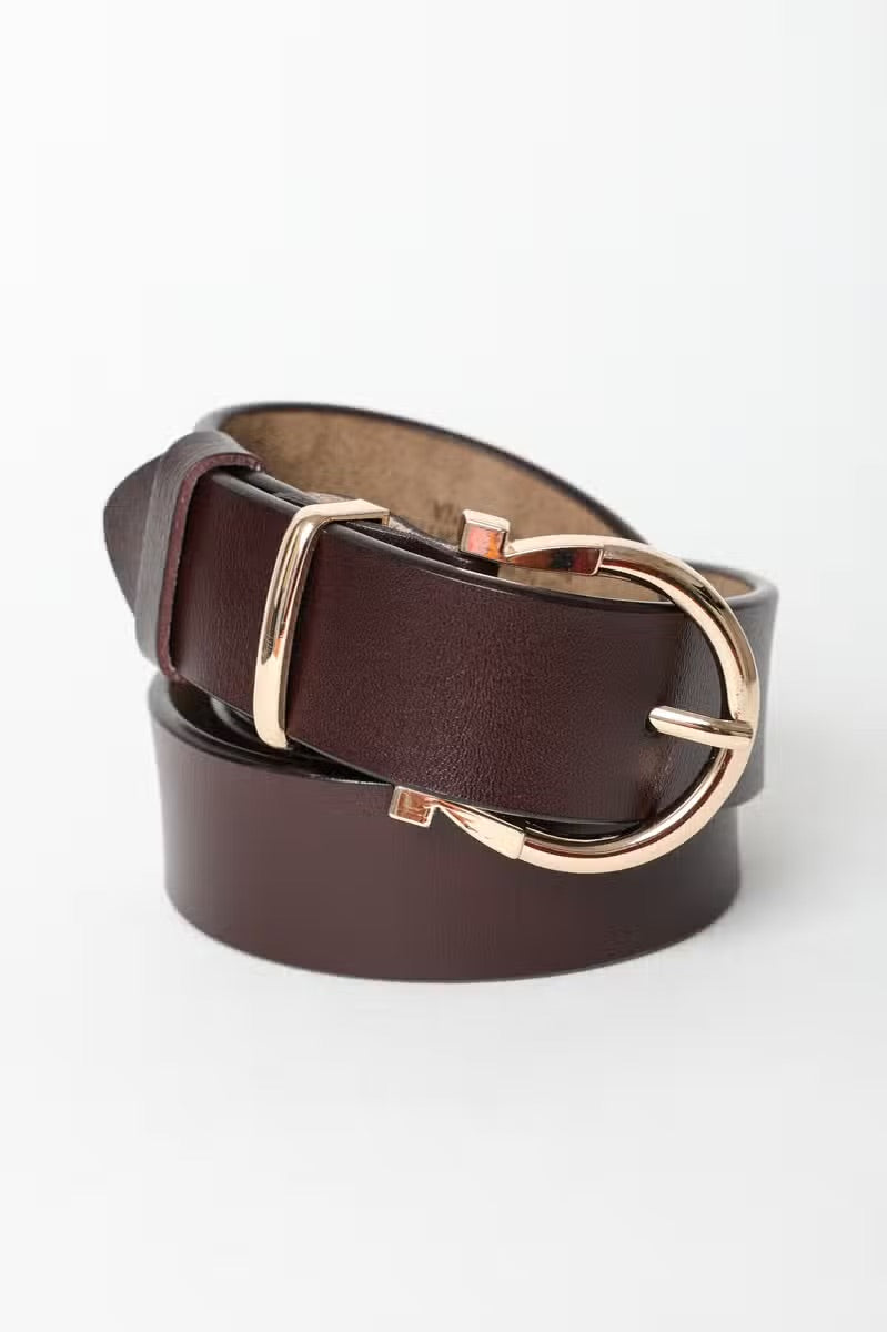Horseshoe Gold Buckle Leather Belt