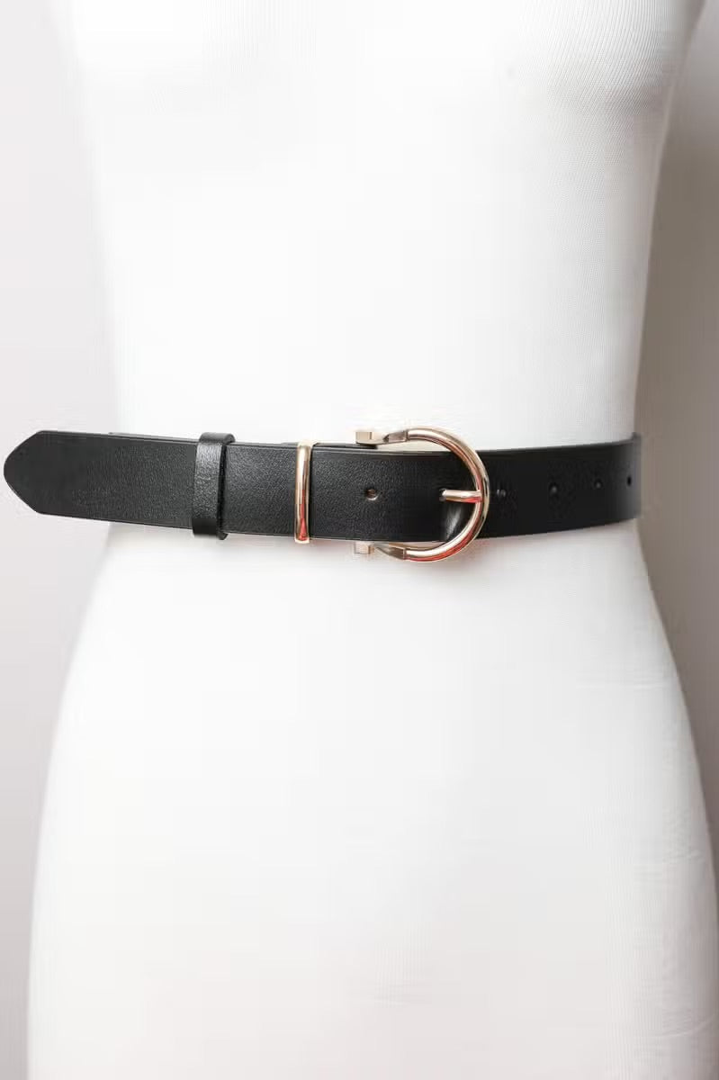 Horseshoe Gold Buckle Leather Belt