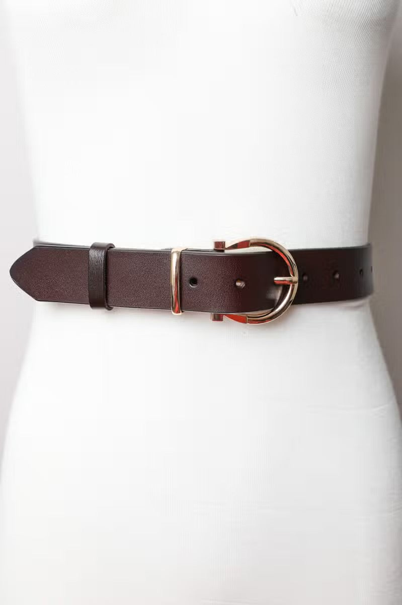 Horseshoe Gold Buckle Leather Belt