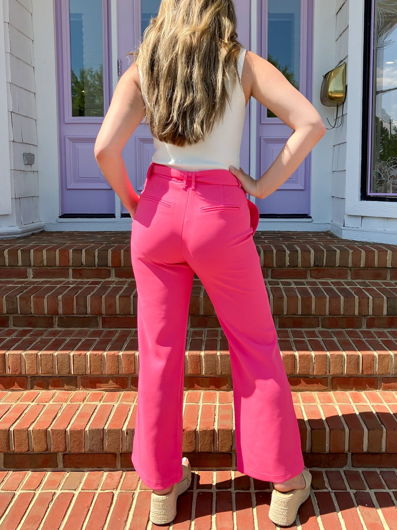 Flamenco High Rise Pink Belted Trousers