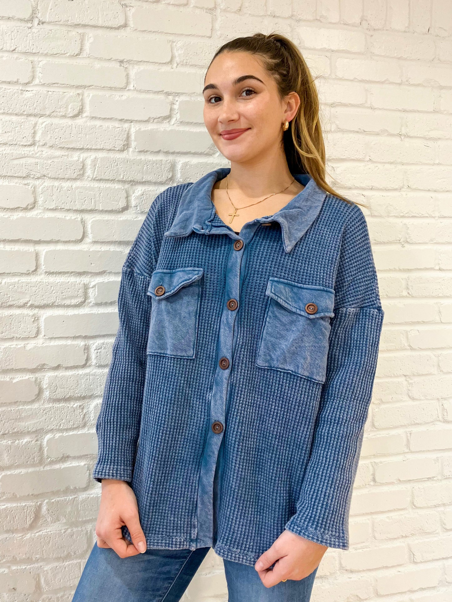 Mineral Wash Thermal Button Down Shacket