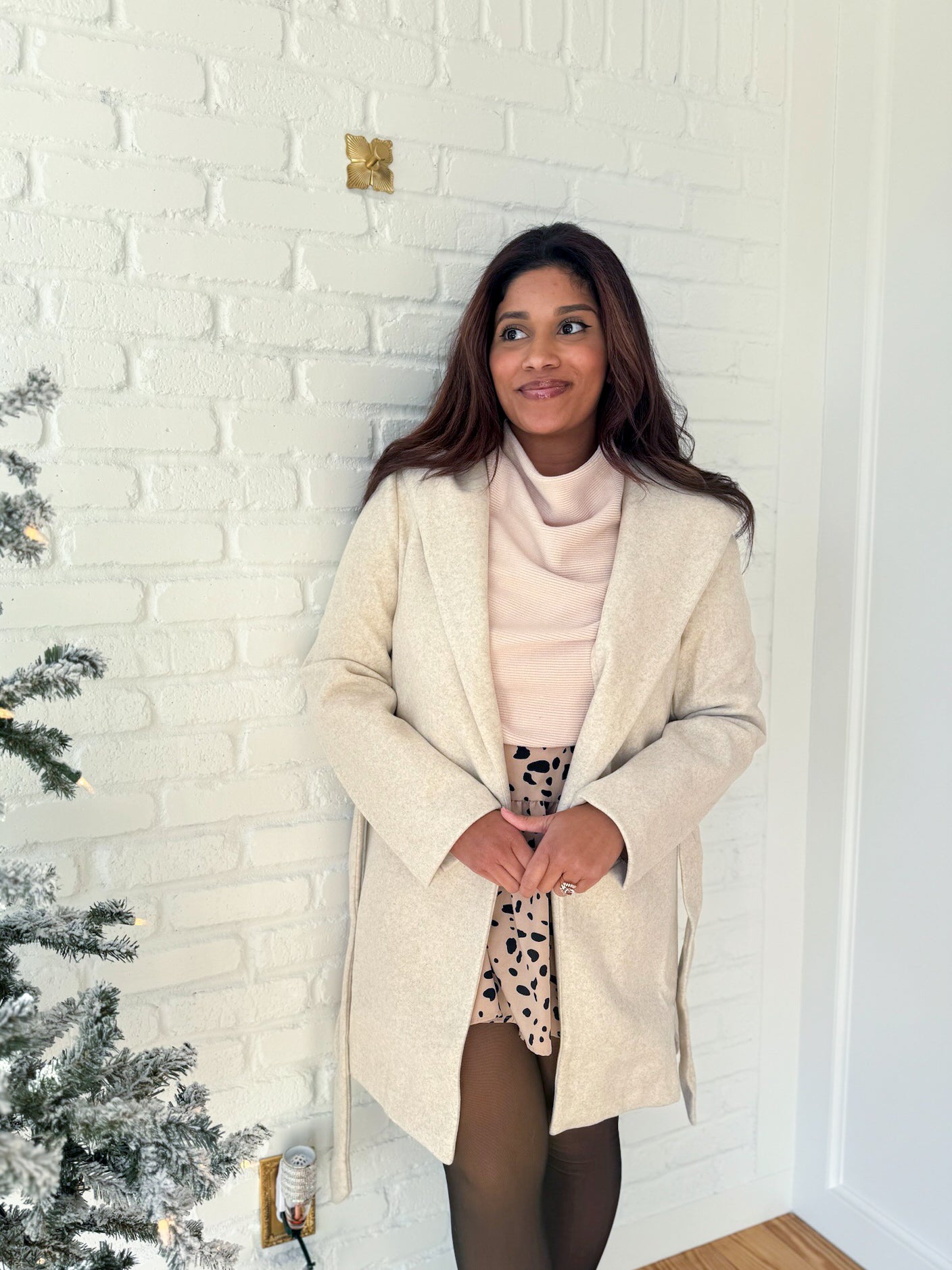 Ivory Hooded Lapel Coat