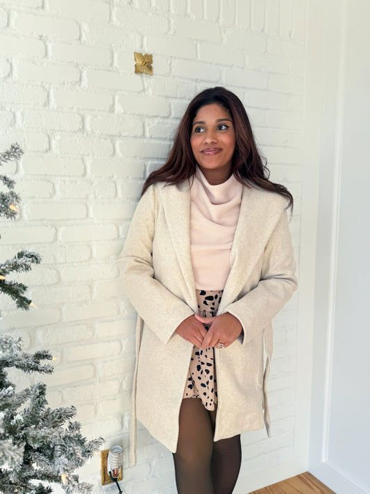 Ivory Hooded Lapel Coat