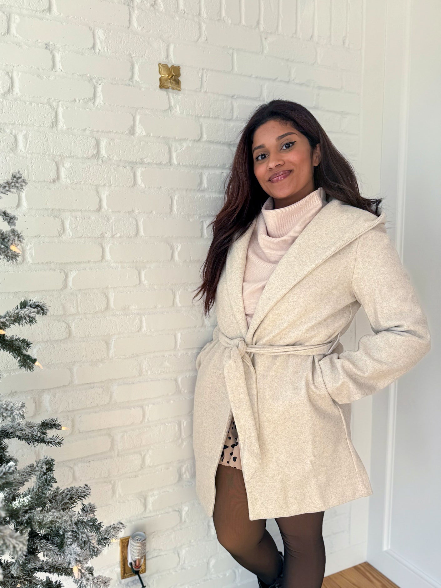Ivory Hooded Lapel Coat
