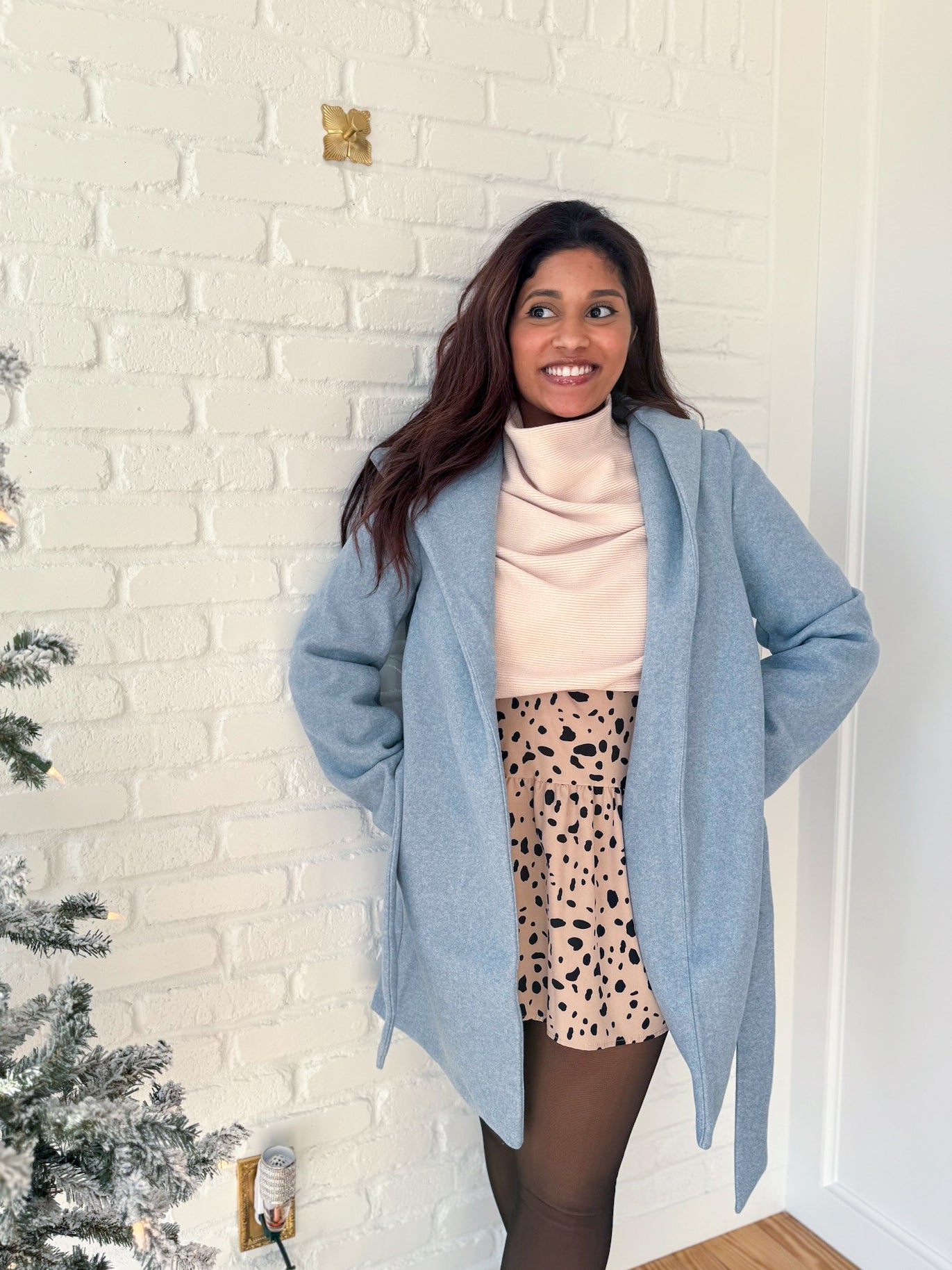 Light Blue Hooded Lapel Coat