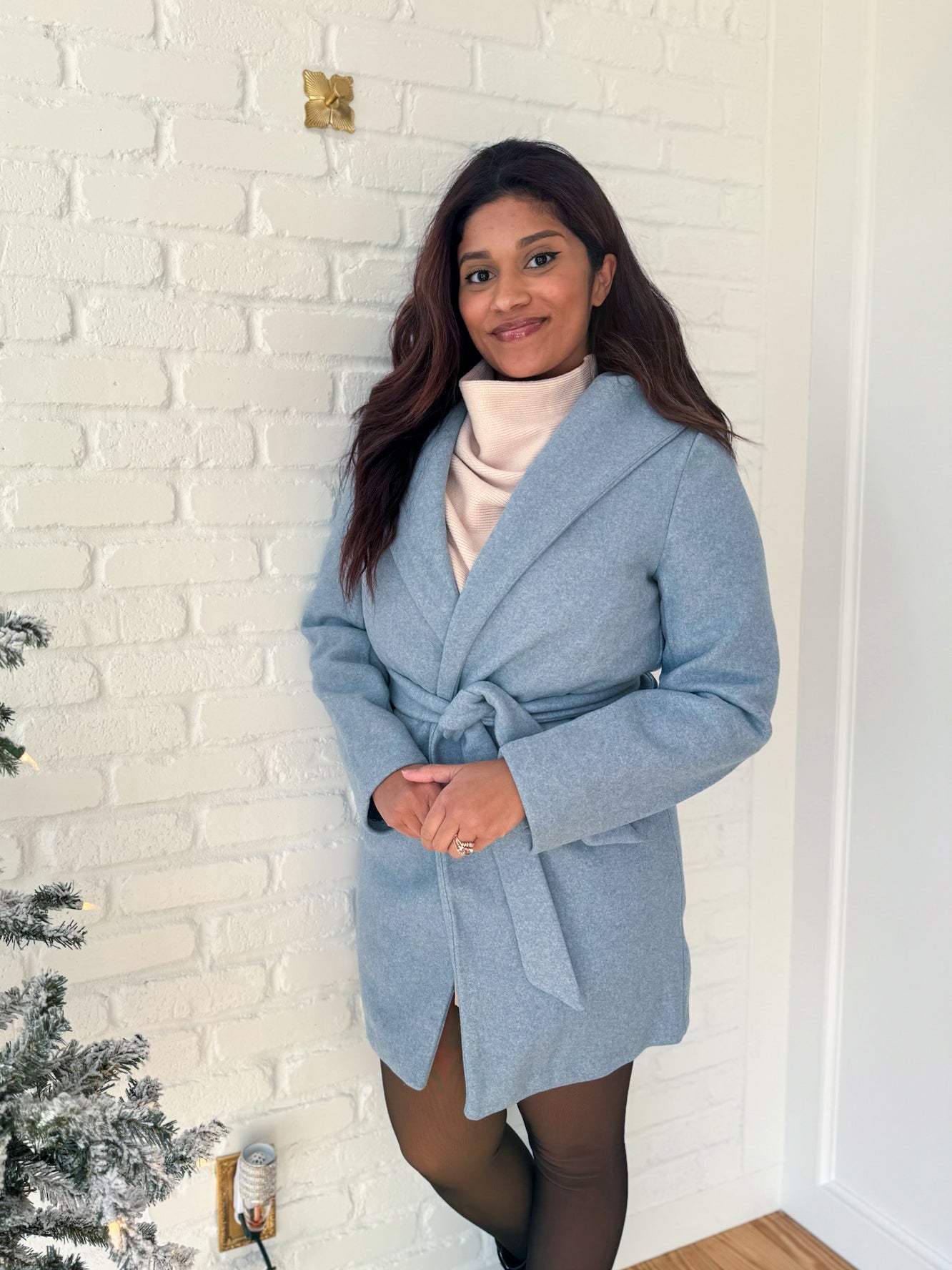 Light Blue Hooded Lapel Coat