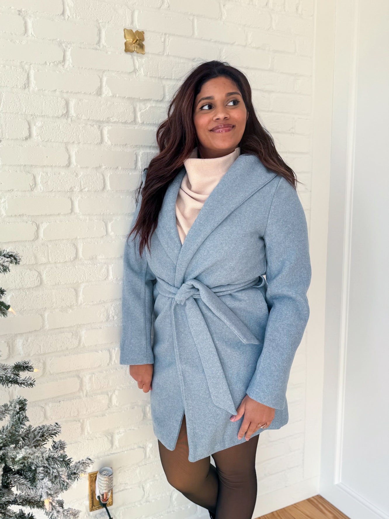 Light Blue Hooded Lapel Coat