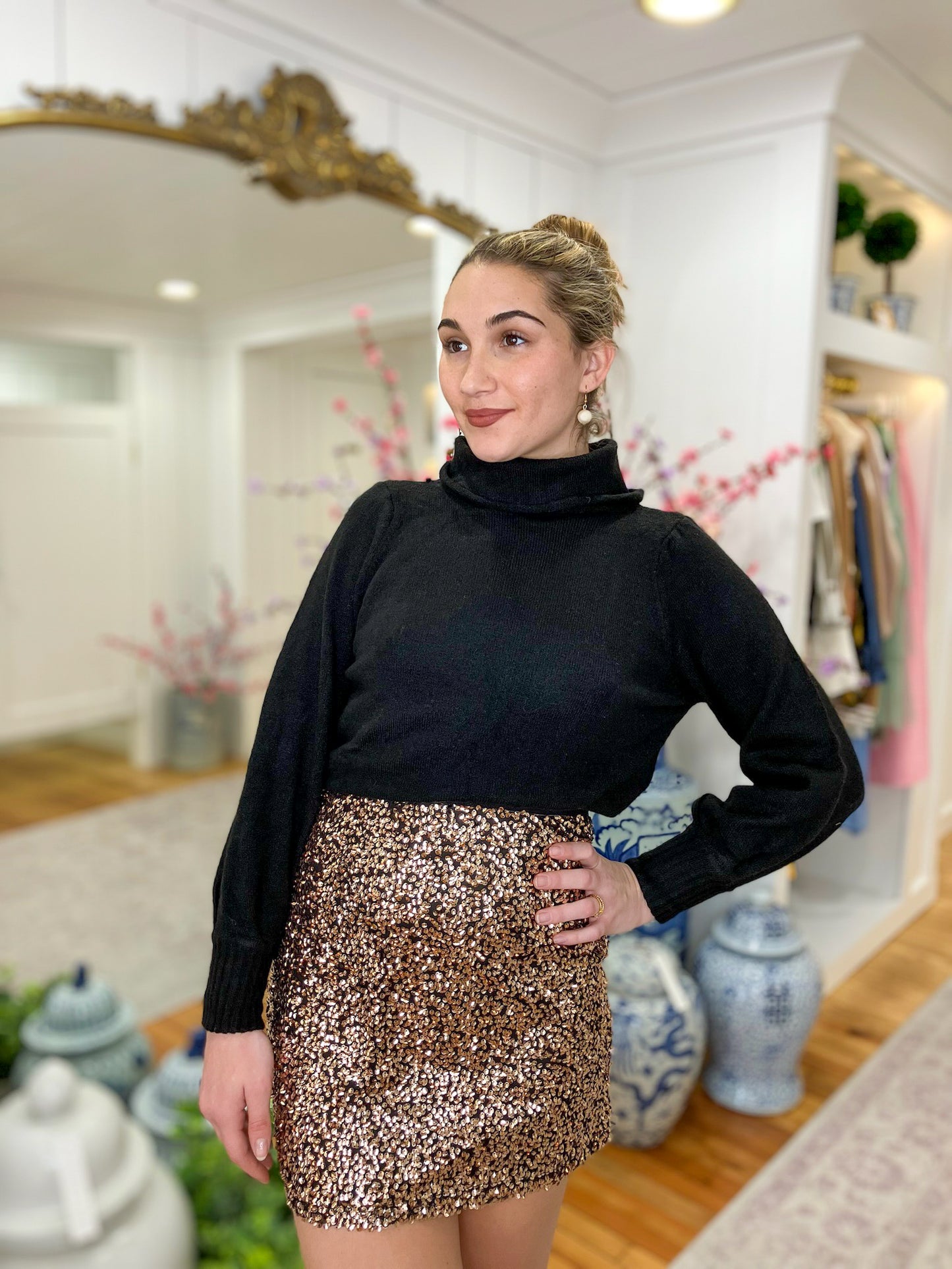 Brown Sequin Mini Skirt