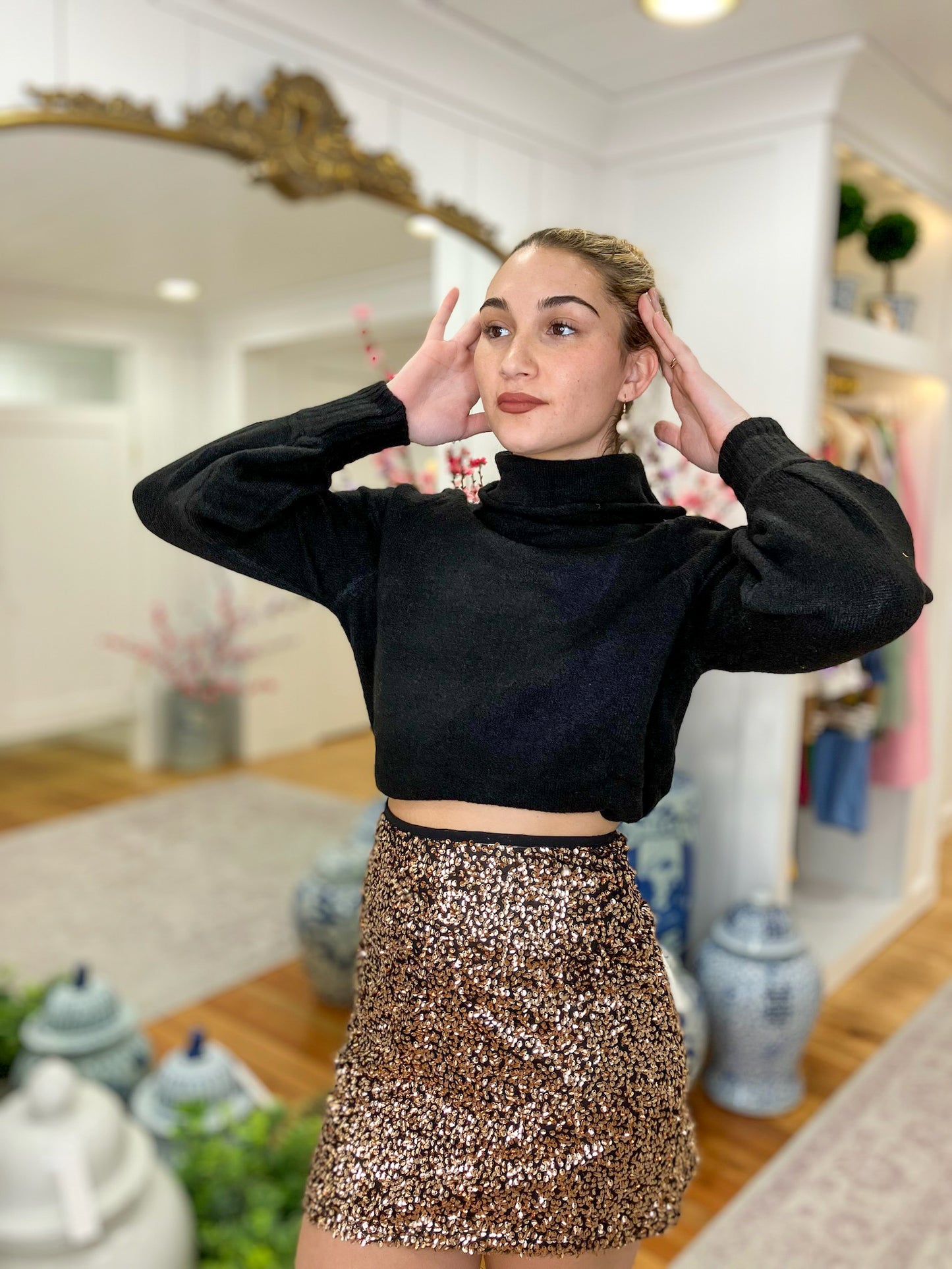 Brown Sequin Mini Skirt